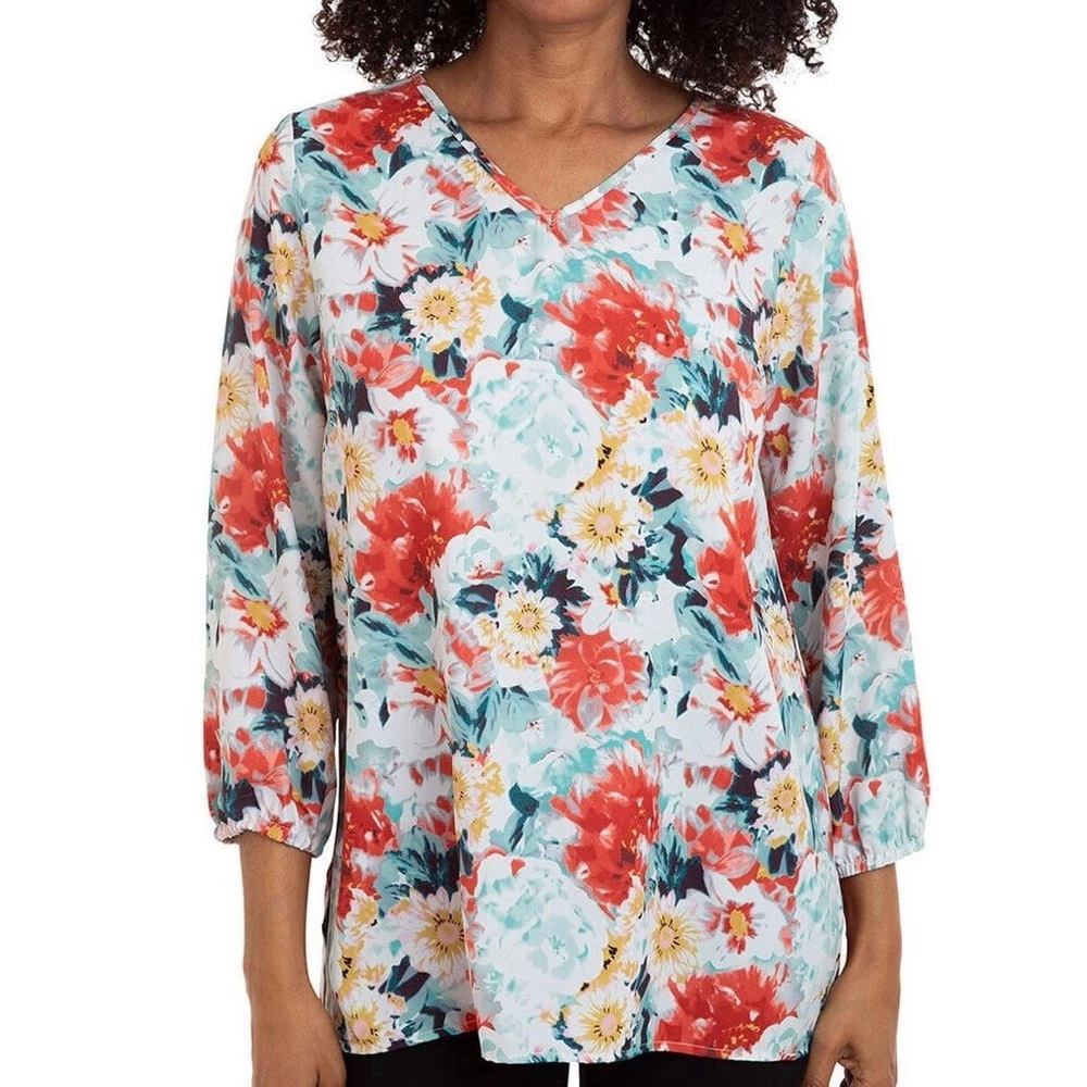 Mario Serrani Floral V-Neck Top – Size Large – NWT 🌺